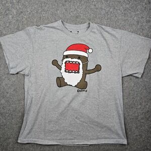 Domo Christmas T Shirt Mens XL Gray Santa Claus Graphic Tee Y2K Anime Holiday